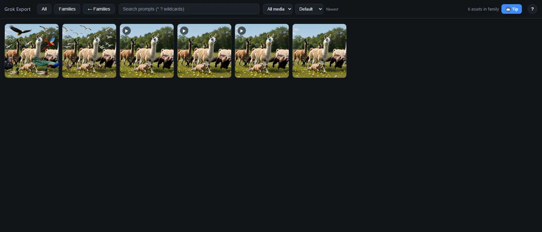 Inside one family: an image followed by the videos generated from it.